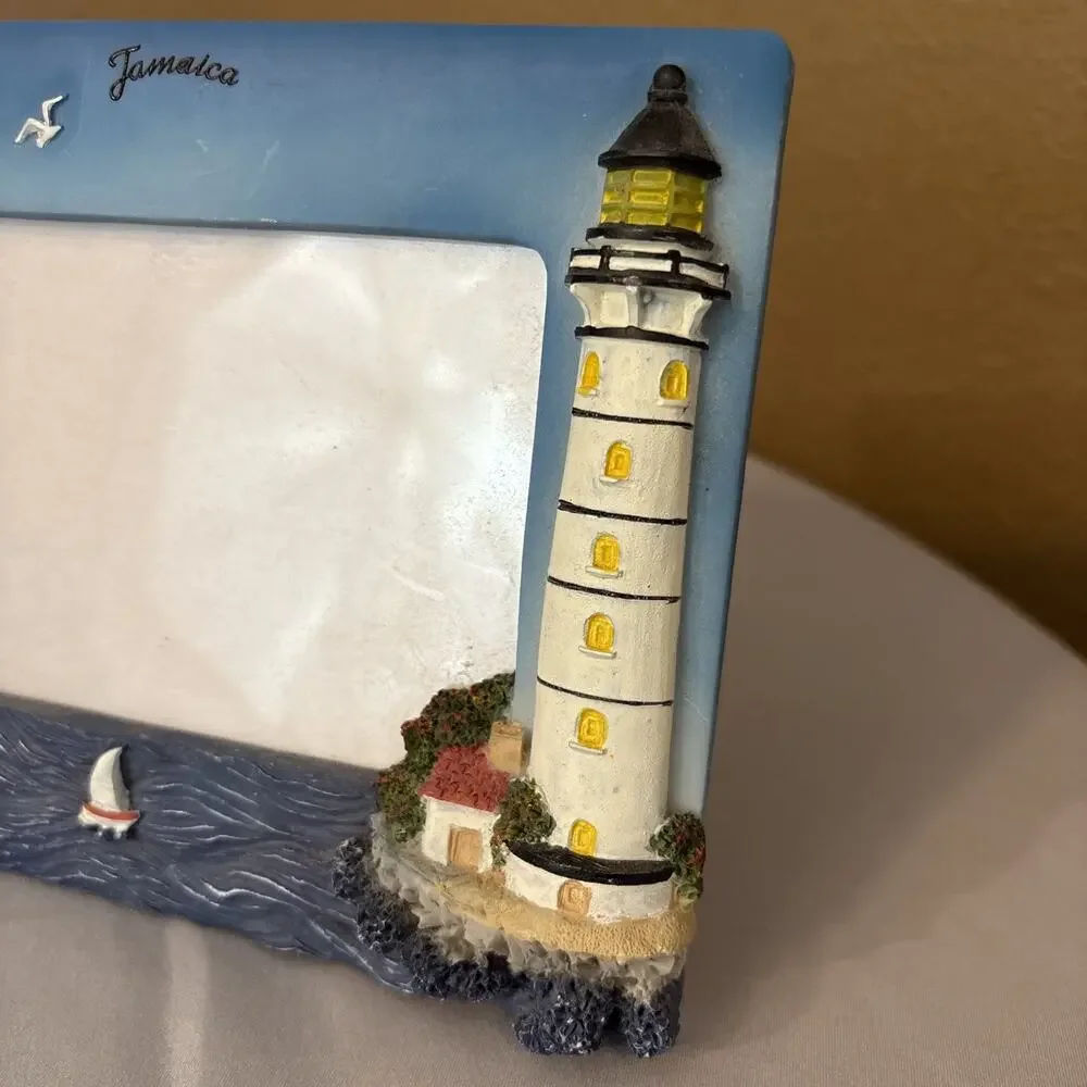 Jamaica Tropical Beach Picture Frame Palm Tree Lighthouse 3.5x5 Photo Souvenir V